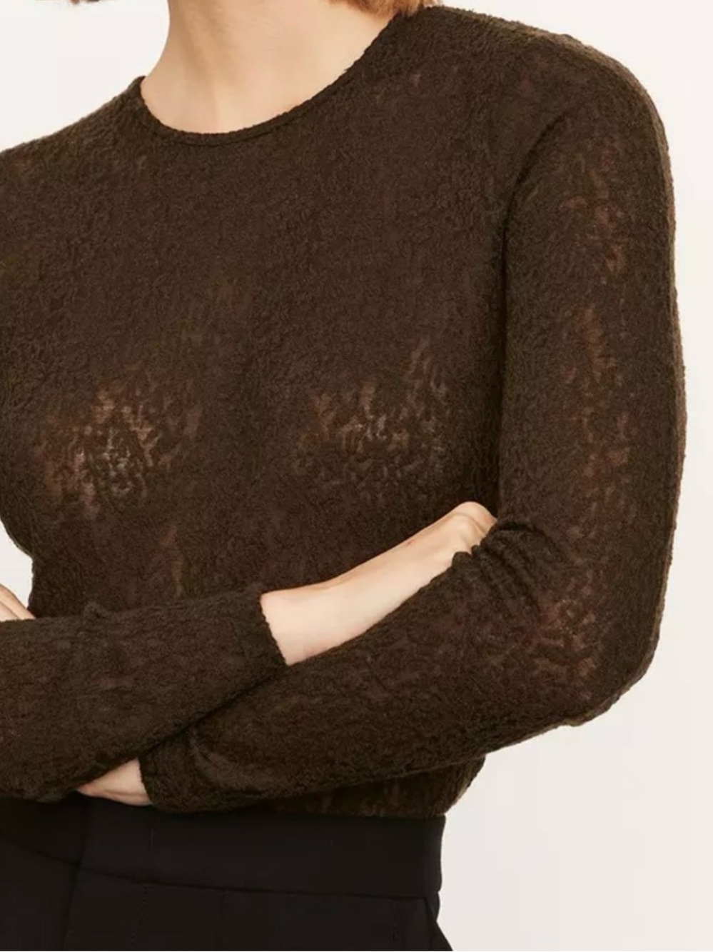 VINCE Stretch Lace Long Sleeve — XS, Brown